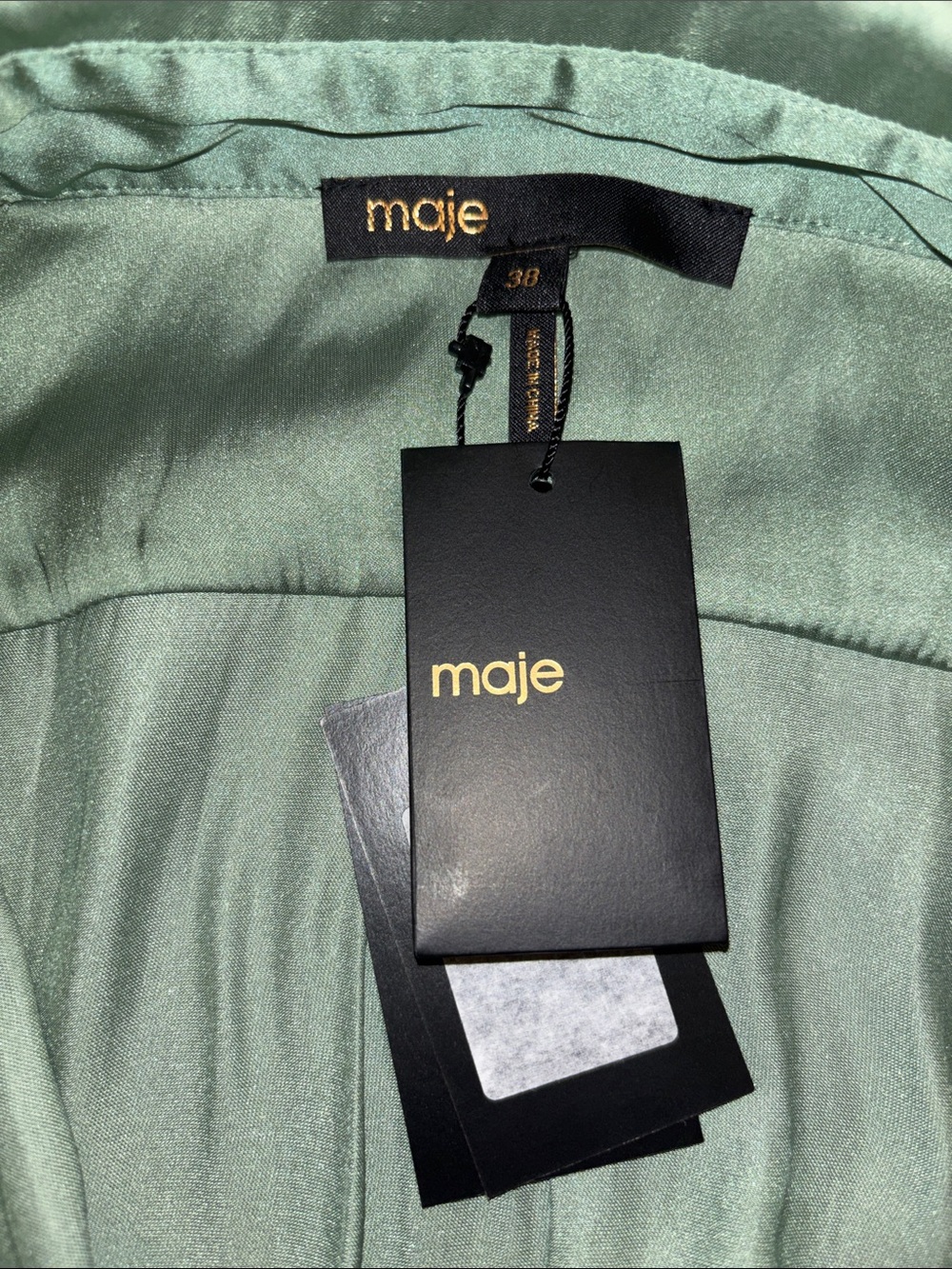 Maje Daicy Green Satin Jumpsuit NWOT - Picture 4 of 6